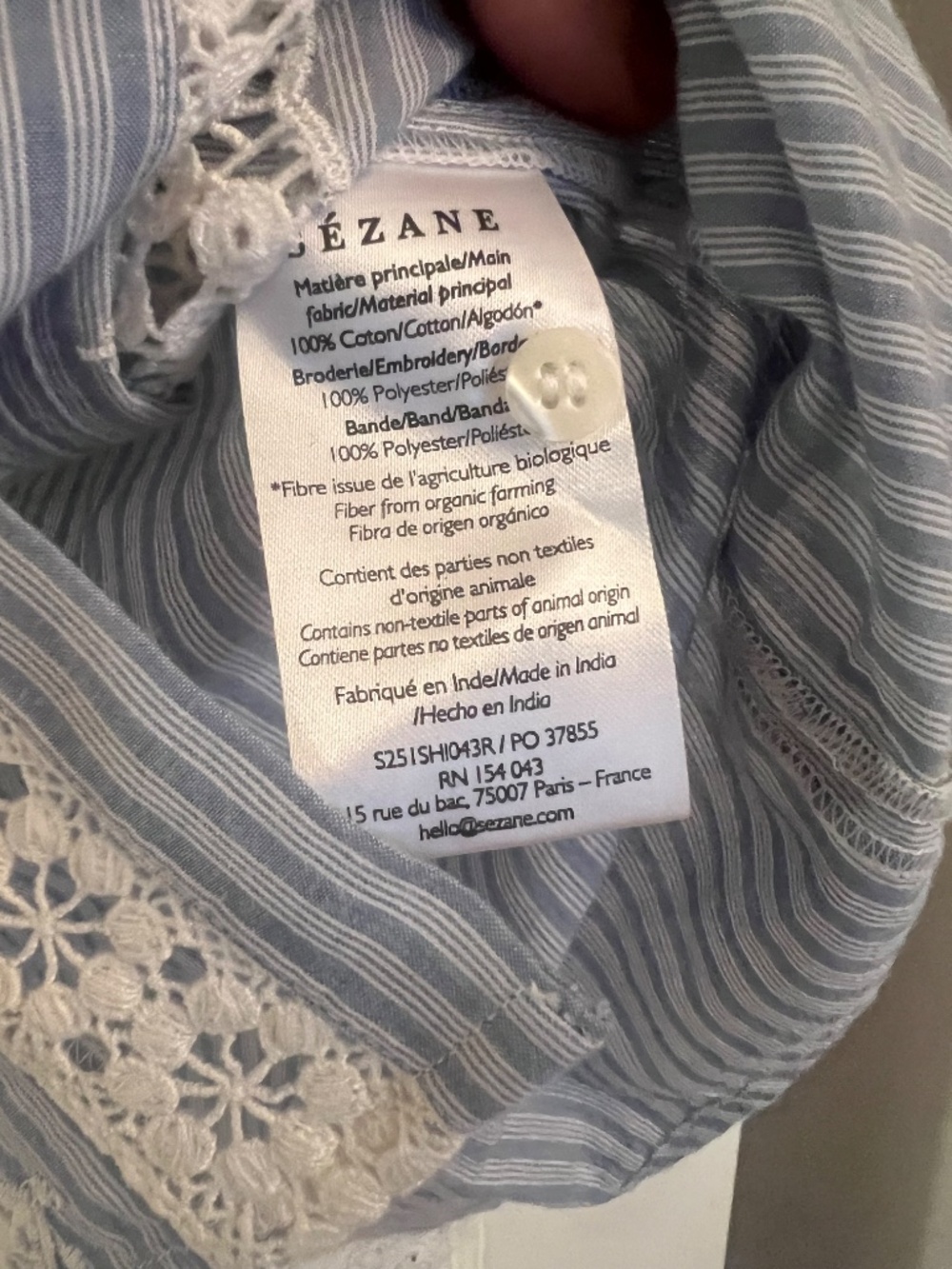 Sezane - Rym Shirt - Blue and Ecru Stripes - 36 - NWT - Picture 8 of 10